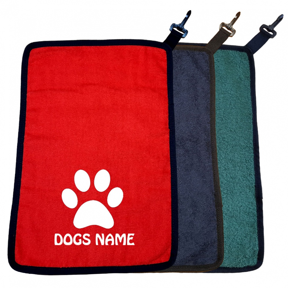 Personalised Dog Towel For Paws Bellies / Ideal Slobber Cloth - Single Paw Print