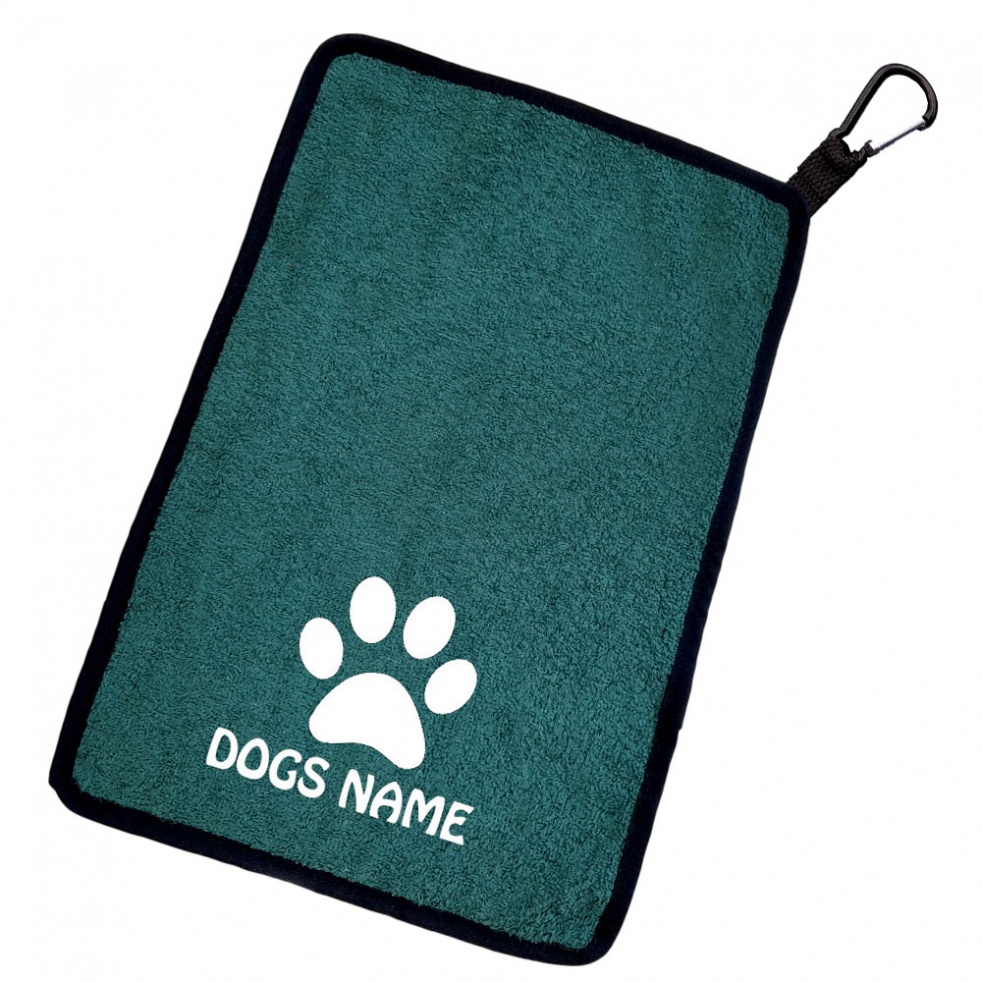 Personalised Paw Print Dog Towel & Carabiner - Paws, Bellies, Slobber Cloth - Single Paw Print