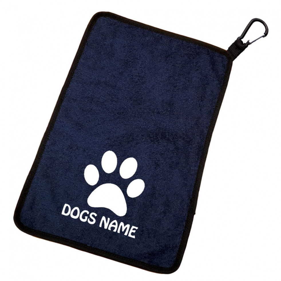 Personalised Paw Print Dog Towel & Carabiner Paws, Bellies, Slobber