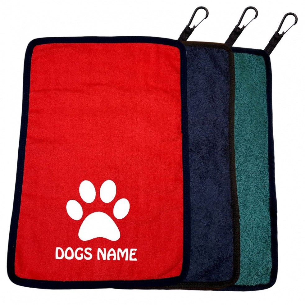 Personalised Paw Print Dog Towel & Carabiner - Paws, Bellies, Slobber Cloth - Single Paw Print