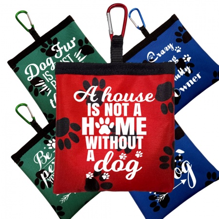 Personalised Funny Dog Quotes Poop Bag Holder & Carabiner - Paw Print Design