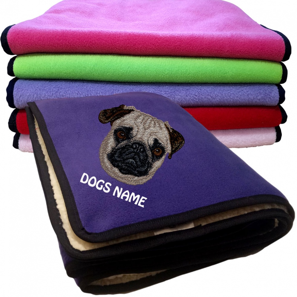 Pug Personalised Dog Blankets  -  Design DV252