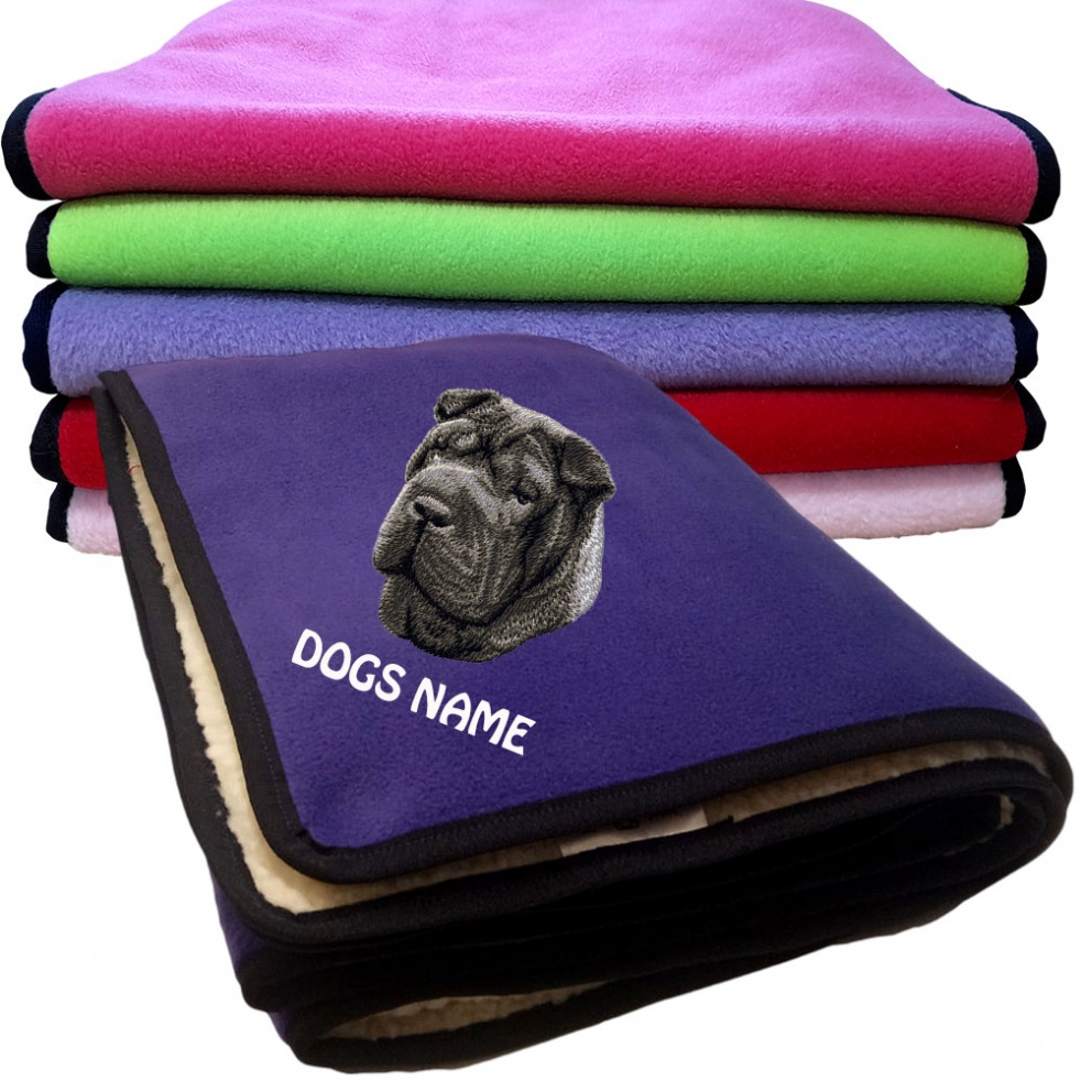 Shar-pei Personalised Dog Blankets  -  Design D45 GREY