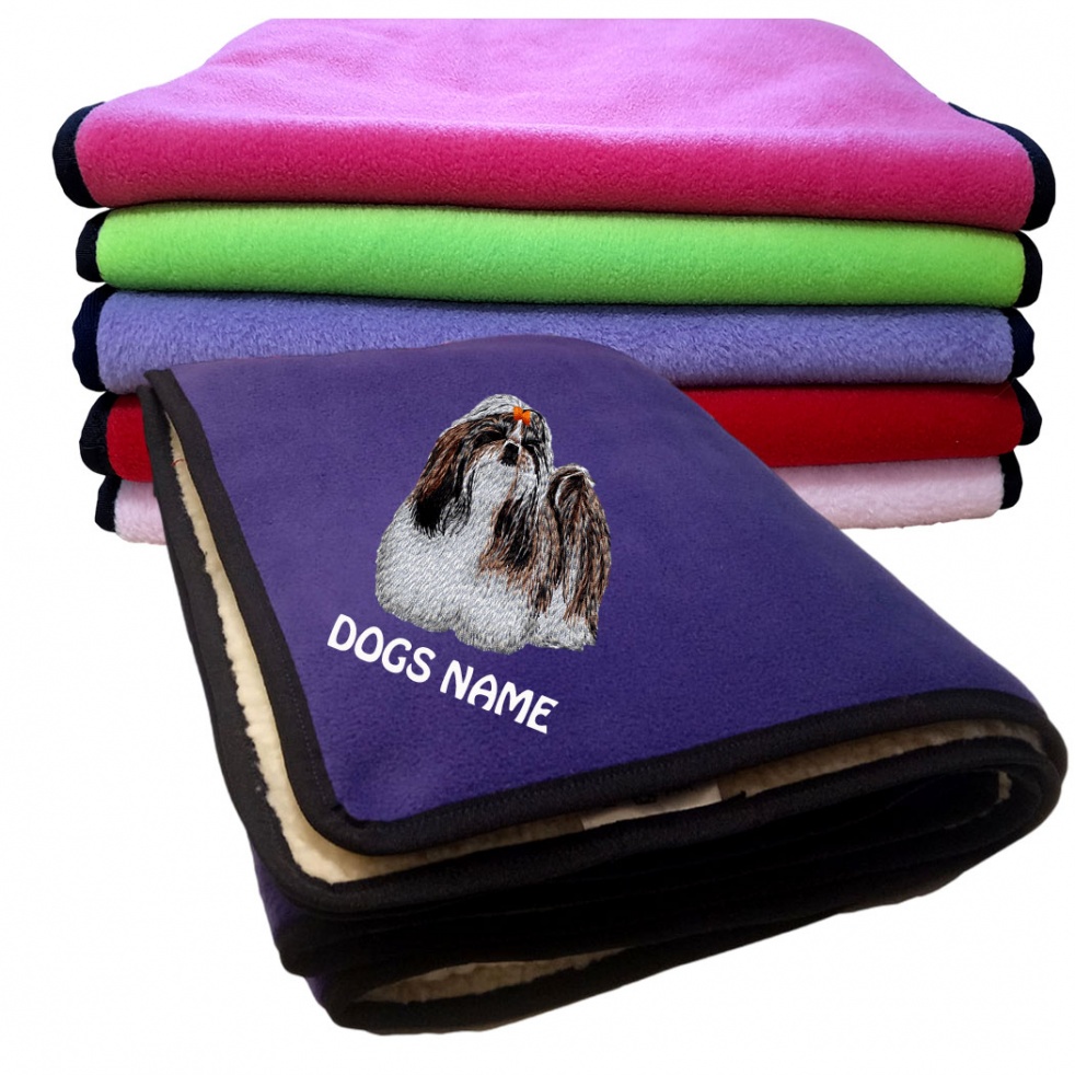Shih Tzu Personalised Luxury Fleece Dog Blankets Plain Colours