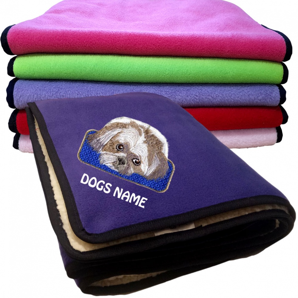 Shih Tzu Personalised Dog Blankets  -  Design BLUE