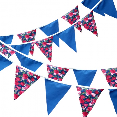 Bunting - Summer Floral Blue - 12 Flags - 10 ft length ( 3 metres)