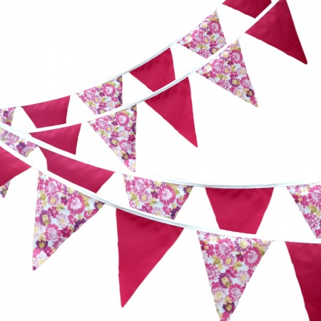 Bunting - Summer Floral Red - 12 Flags - 10 ft length ( 3 metres)