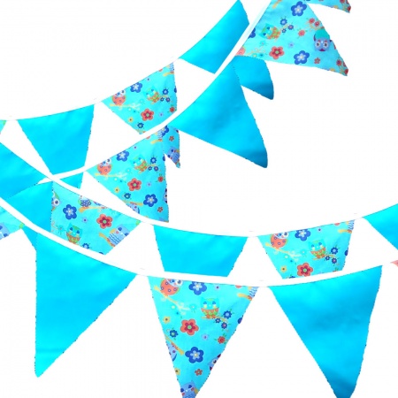 Bunting - Owl & Turquoise - 12 Flags - 10 ft length ( 3 metres)