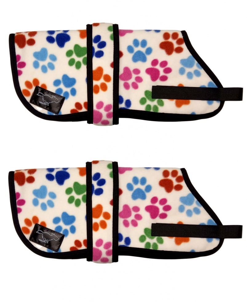 Personalised Fleece Dog Coats - White Multi Paws