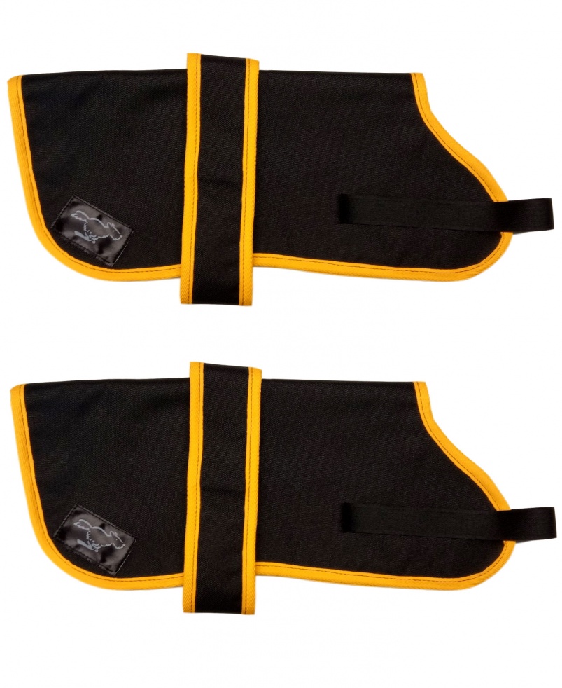 Personalised Waterproof Dog Coats - Black With Yellow Trim